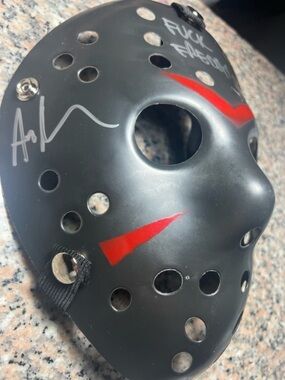Ari Lehman Signed Jason 1 &FCK Freddy Black Hockey Mask COA